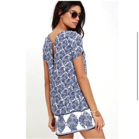Lulu’s Taj Mahal Tour Blue Paisley Open Back Shift Dress Small - Picture 10 of 13